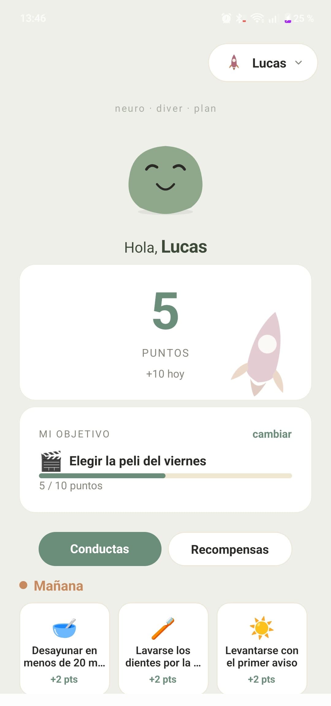 Pantalla de inicio del modo peque de neurodiverplan