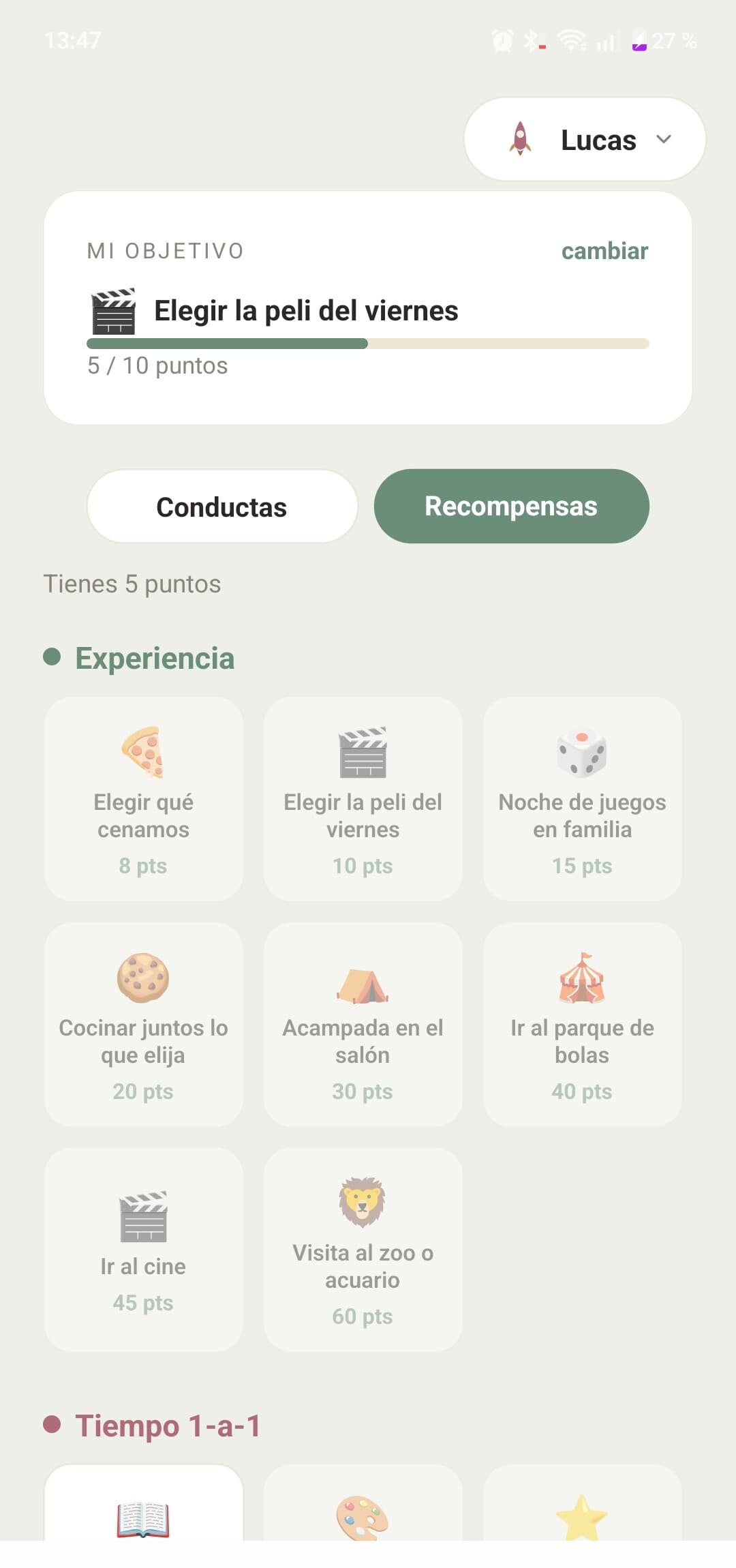 Pantalla de recompensas del modo peque de neurodiverplan